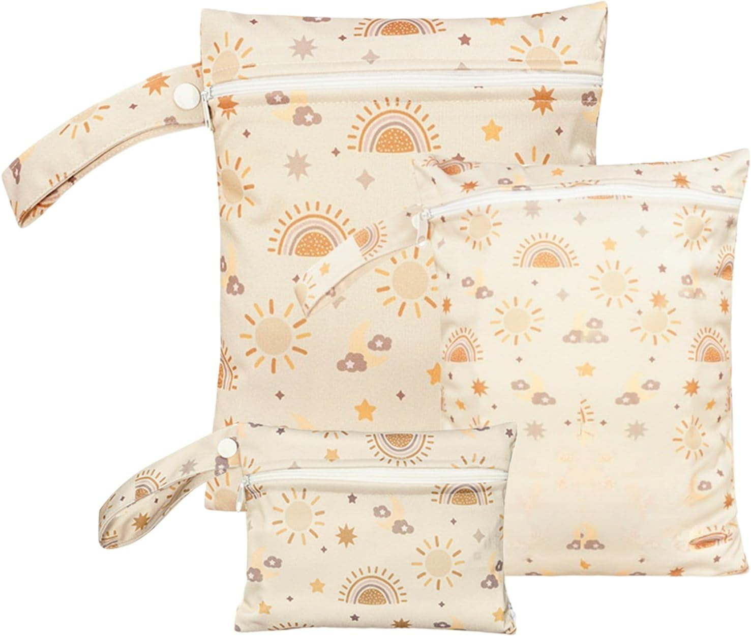 3 Pack Wet Bag, Baby Cloth Diapers Storage Bag, Cloth Diaper Dry Bags Waterproof Reusable, Zipper Style with Hand Strap, for Travel Bags, Beach, Pool, Gym, Wet Clothes, Pacifier, Teething Stick image number 5