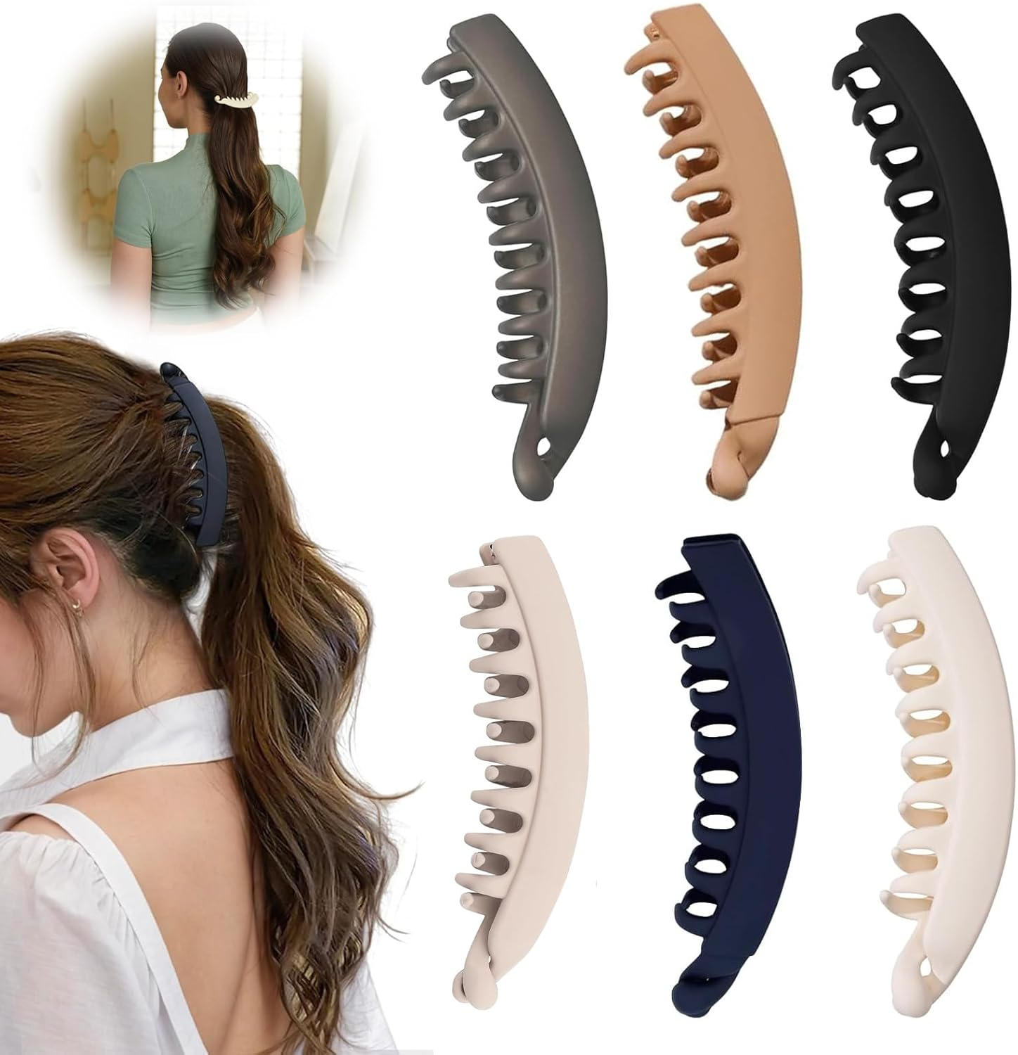 Pack of 6 Large Banana Clips, Non-Slip Ponytail Holder Clip, Vintage Hair Clip, Sturdy Banana Clip, Hair, Thick Hair, Large for Women and Girls, 6 Colours image number 5