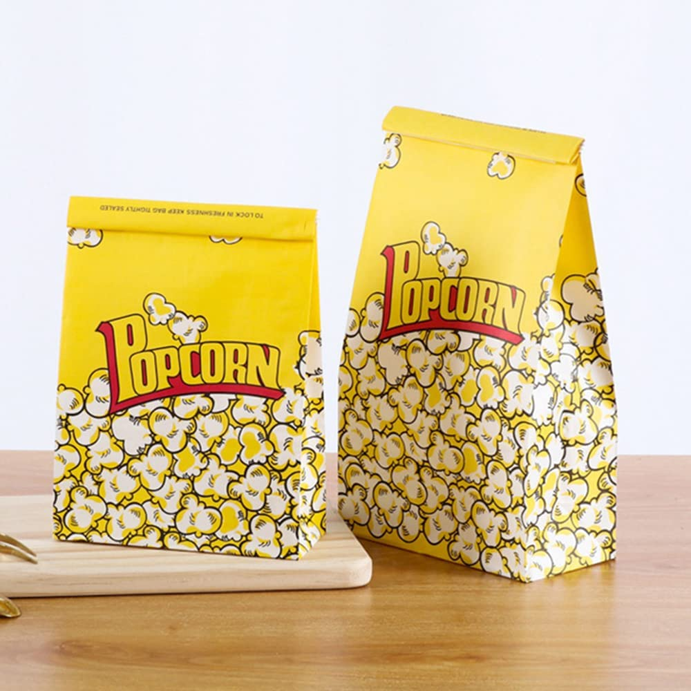Popcorn Bags, 50 Pack Leak and Tear Resistant Yellow Paper Popcorn Bags with Tin Tie Lock Closure for Party, Popcorn Containers for Movie Night (SIZE (23 * 15 * 7CM)) image number 6