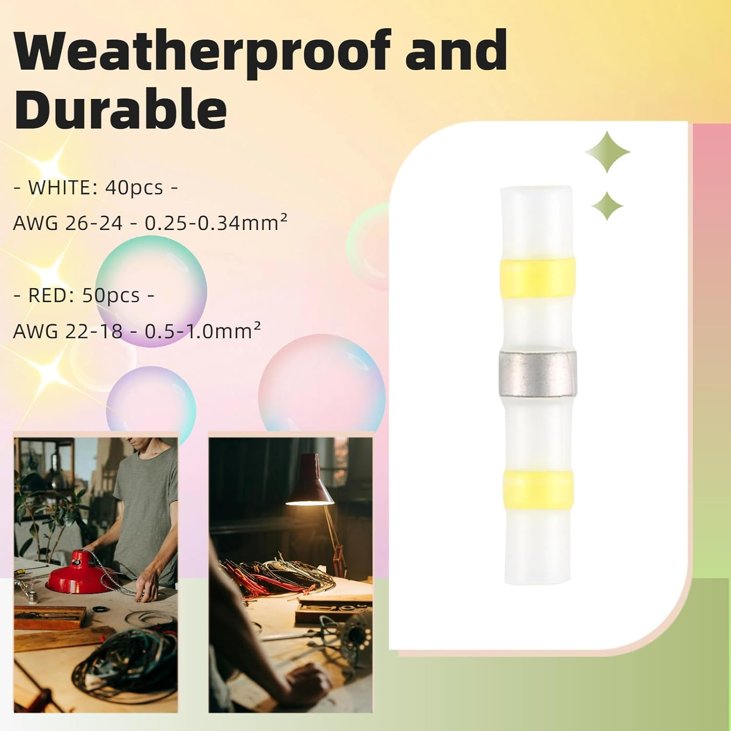 JESSINIE 150 Pcs Solder Seal Wire Connectors Kit, Heat Shrink Waterproof Electrical Butt Terminals for Marine Automotive Trailer RV, Boat Truck Wiring with Assortment Box image number 4