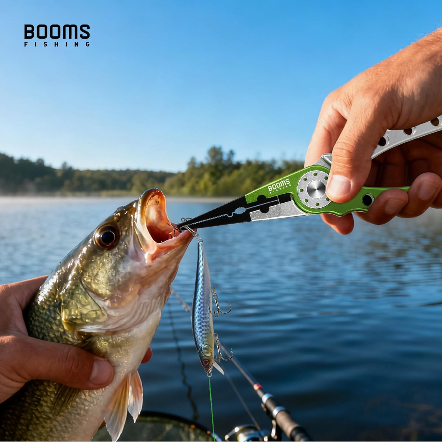 Booms Fishing X1 Aluminum Fishing Pliers Saltwater, Surf Fishing Tackle Kit, Fishing Multitool Hook Remover Braided Fishing Line Cutting and Split Ring with Coiled Lanyard and Sheath - Blue With Lock image number 4