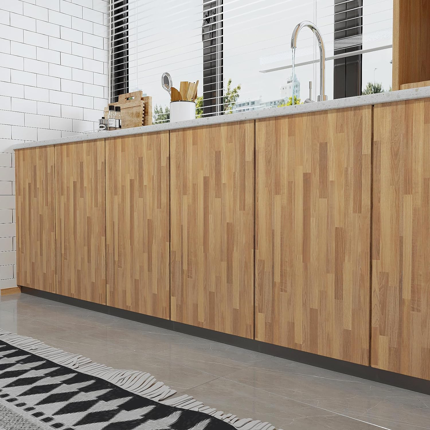 Varypaper Light Brown Patchwork Wood Panel Wallpaper 60Cmx400Cm Wood Vinyl Wrap for Kitchen Worktop Cupboards Sticky Back Plastic Roll Wooden Panelling Wallpaper for Living Room Bedroom Furniture Wrap