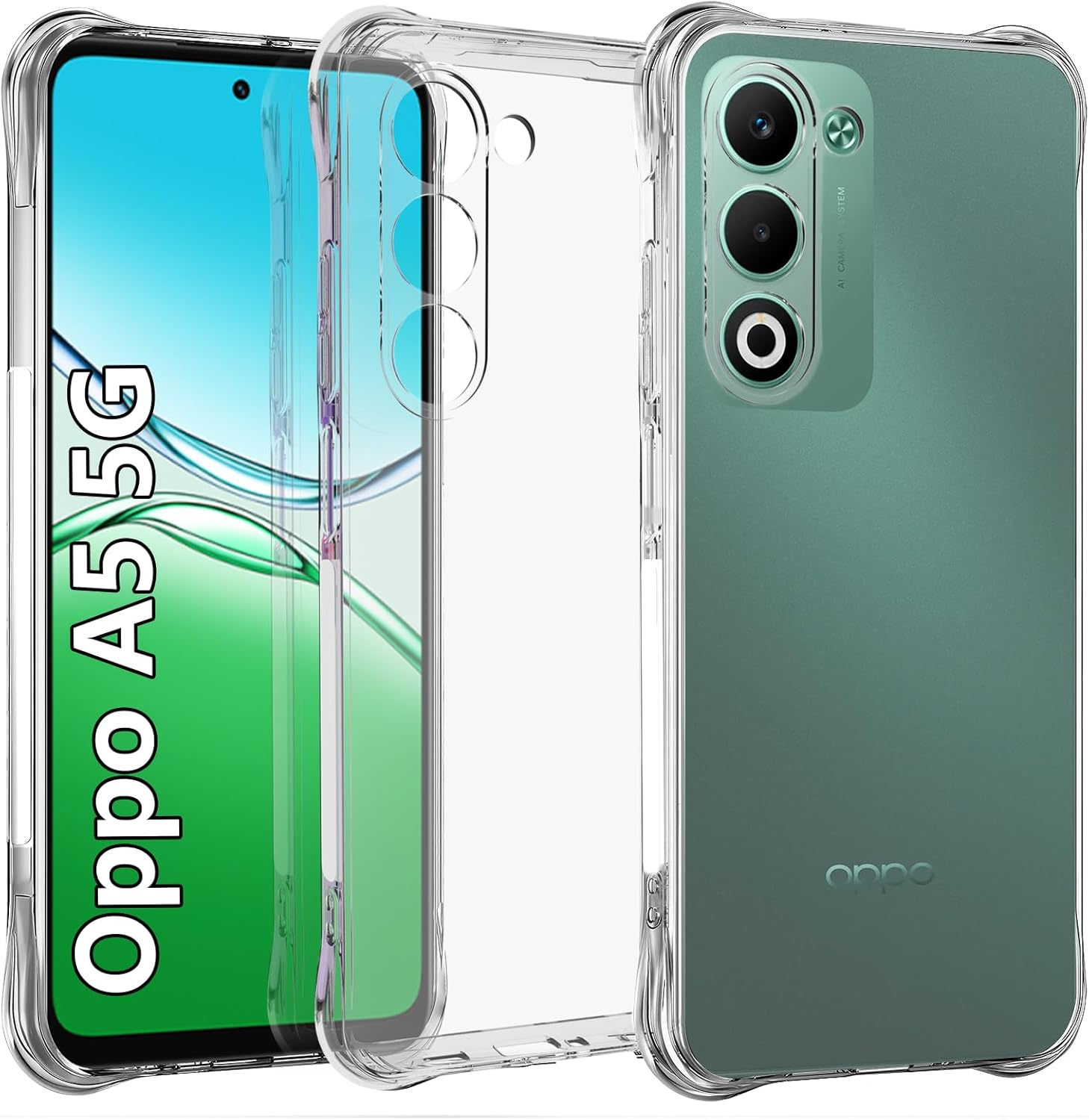 USTIYA Case for Oppo A5 4G/5G Clear TPU Four Corners Protective Cover Transparent Soft image number 3