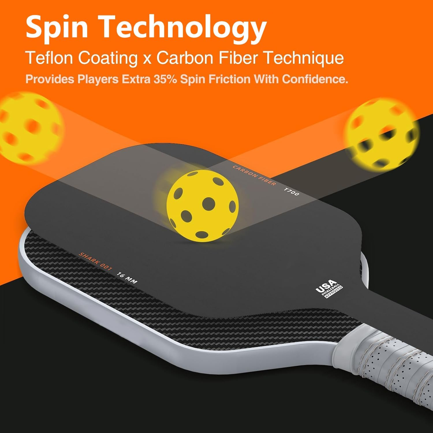 Pickleball Paddles,Carbon Fiber Raw Toray T700 with 16 Mm Polypropylene Honeycomb Core, the Pickleball Rackets Designed for Ultimate Spin & Consistency