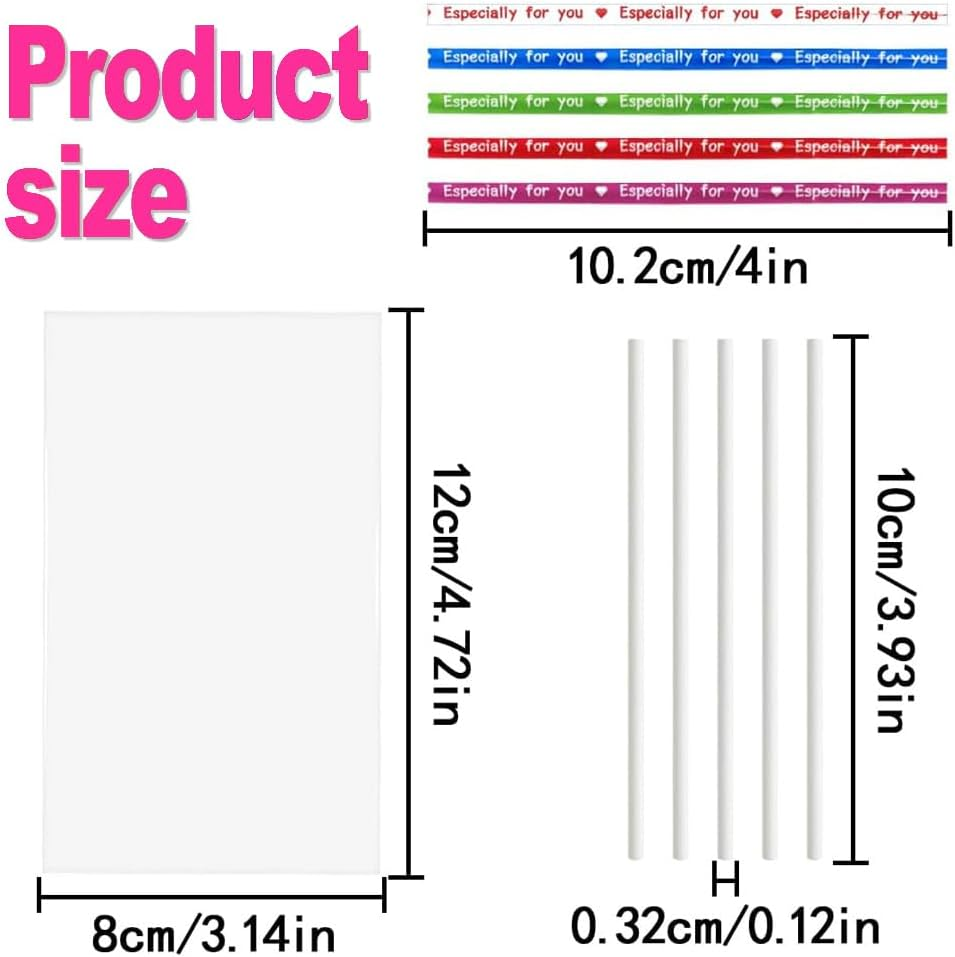 Wzenclave 300 Pcs Cake Pop Sticks and Wrappers Kit, 6-Inch Paper Lollipop Sticks, Clear Candy Treat Bags Parcel, Color Twist Ties for Cakepop, Lollipop, Hard Candy, Suckers and Chocolate(8 * 12Cm) image number 6