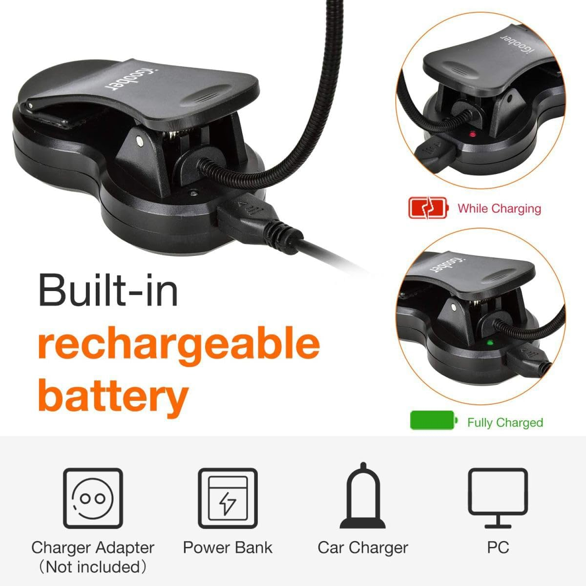 Igoober Amber Book Light, Rechargeable Blue Light Blocking Reading Light, Clip on Book Lamp, 3 Brightness Eye Care Sleep Aid Lights, for Kids, Bookworms and Kindle image number 4