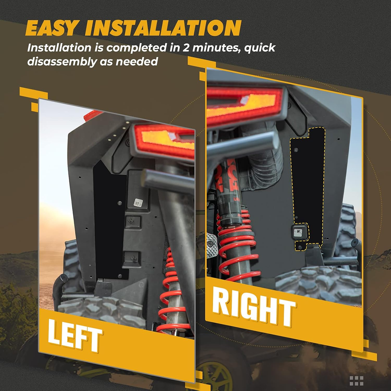 KEMIMOTO PRO XP Fender Flares Accessories, Rear Wheel Well Block Offs PRO XP Inner Splash Fender Mud Guard Compatible with Polaris RZR PRO XP/PRO R 2020-2023 image number 1