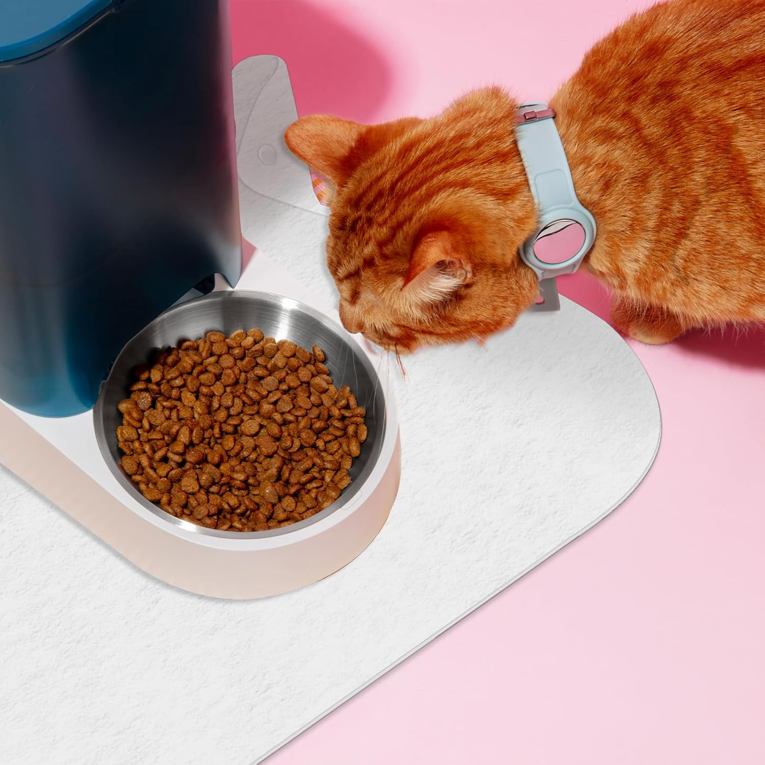 NILLOS Dog Cat Bowl Mat, 1 PCS White Pet Feeding Pad with Raised Edge to Prevent Food and Water Spills (49 X 34 Cm/19.29 X 13.38 In) image number 1