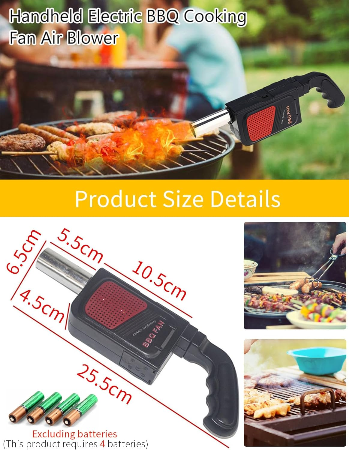 Hand-Held Electric Leaf Blower, Barbecue Fan Mini Air Blower, Quickly Heats up BBQ Fires, Portable Handheld Electric BBQ Cooking Fan Air Blower for Outdoor Camping Picnic Grill Cooking Accessories image number 3