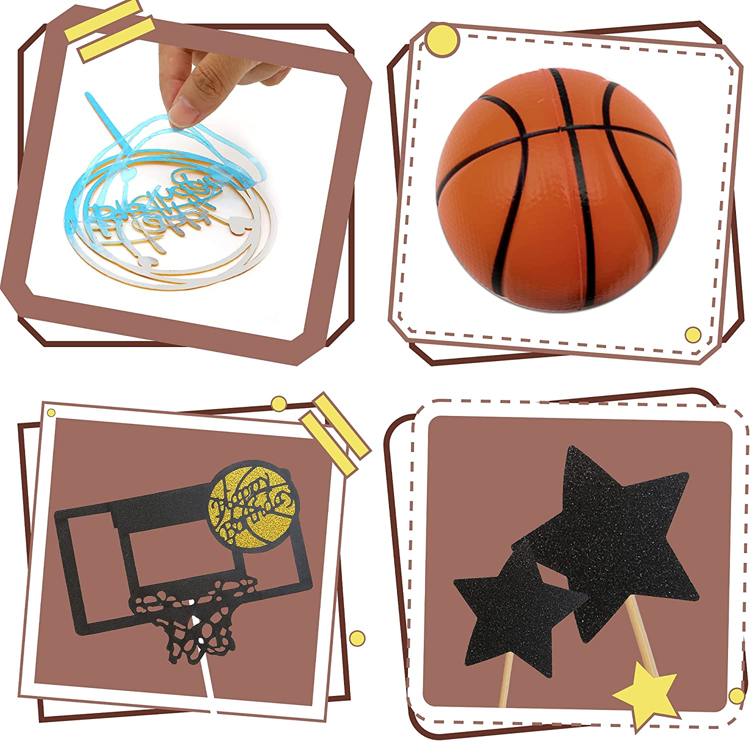 16 PCS Basketball Cake Toppers, Theme Cake Decoration for Boy Birthday Party Supplies