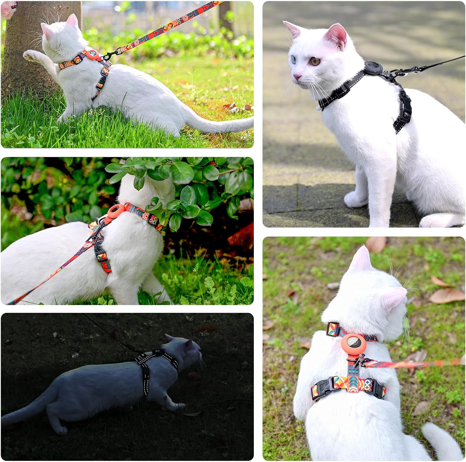 SCENEREAL Cat Harness and Leash Set Escape Proof with Airtag Holder, Reflective Pet Harnesses for Walking, Adjustable Kitty Vest Soft Harness Outdoor Indoor, Cute Travel Boys Girls Small Large Cats - Orange image number 6