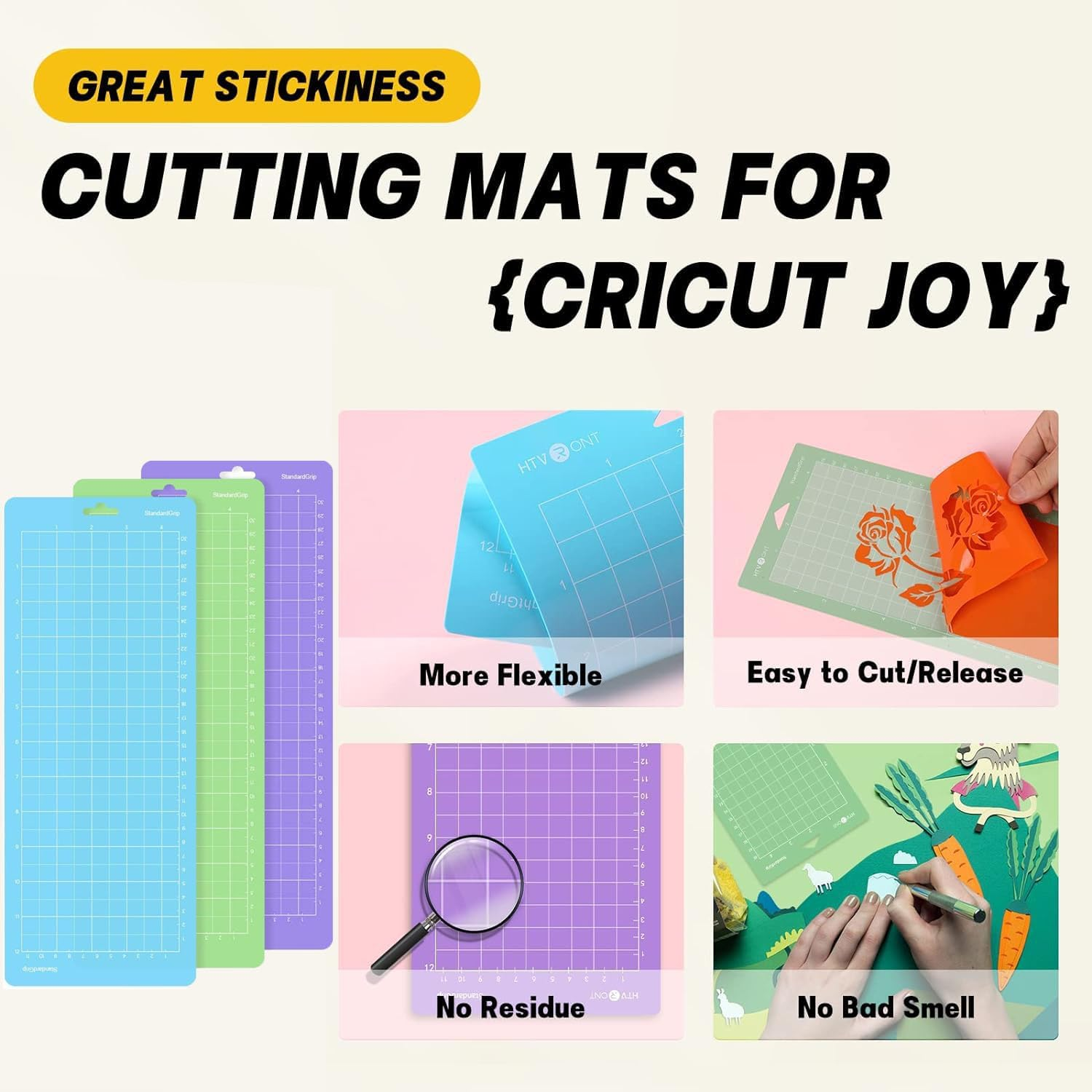 3Pcs Reusable Cutting Mat, 4.5" X 12" Reusable Cutting Mat for Crafts with Protective Film, Use with Cardstock, Iron On, Vinyl and More, Compatible with Cricut Joy image number 1