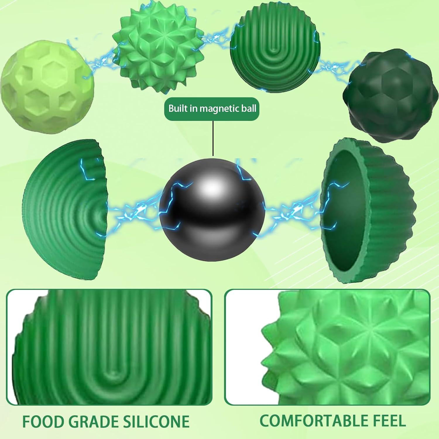 LUKIUP Pack of 8 Magnetic Fidget Toys, Magnetic Balls, Stress Ball, Silicone Sensory Toy, Magnetic Stress Ball with Silicone Case, Sensory Fidget Toy, Magnetic Balls (Green) image number 5