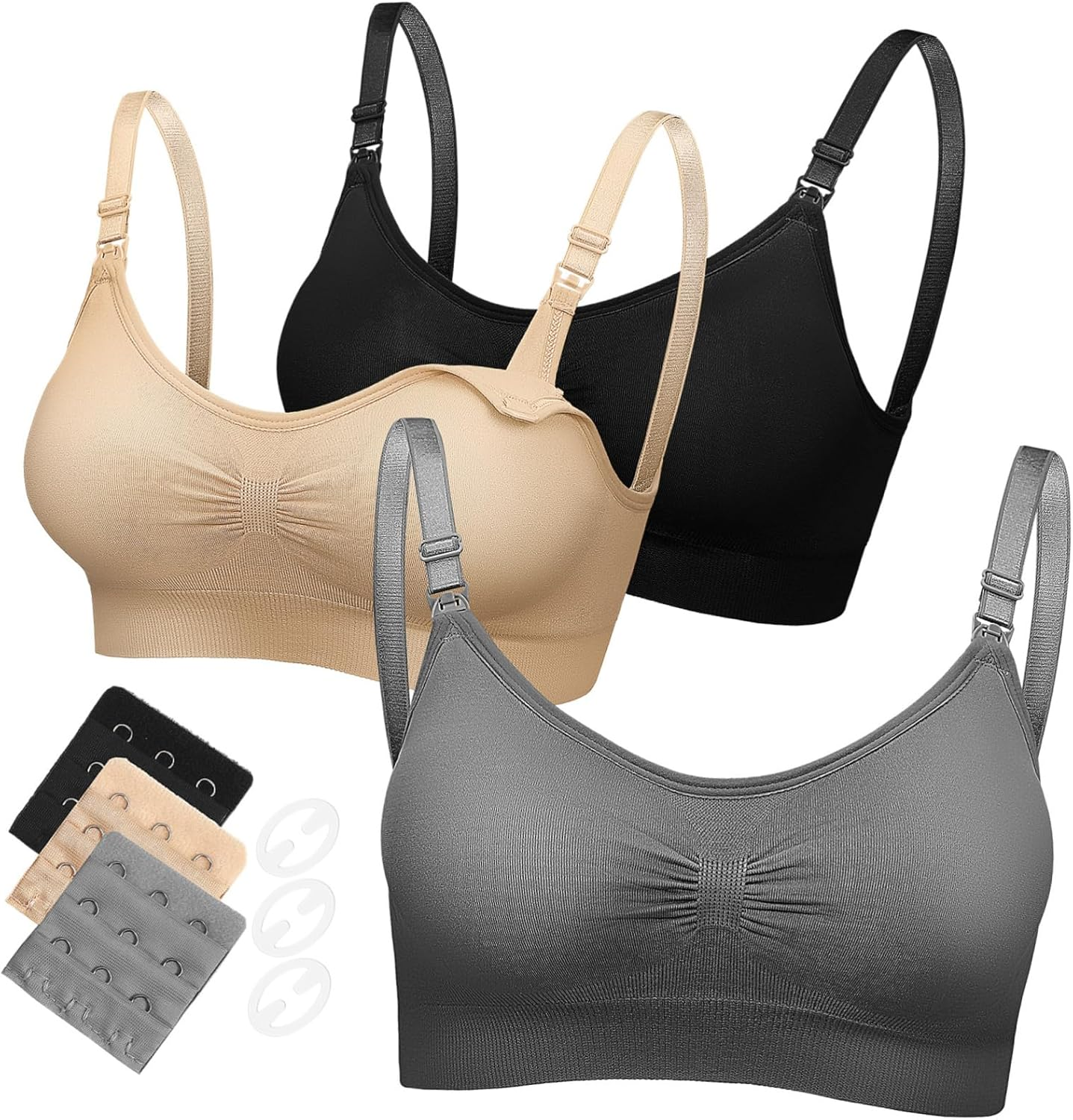 Homoyoyo 3Pcs Nursing Maternity Bras Breastfeeding Bras Soft Material Stretchy Nursing Bralette for Pregnancy Pumping Comfortable Fit Sleep image number 4