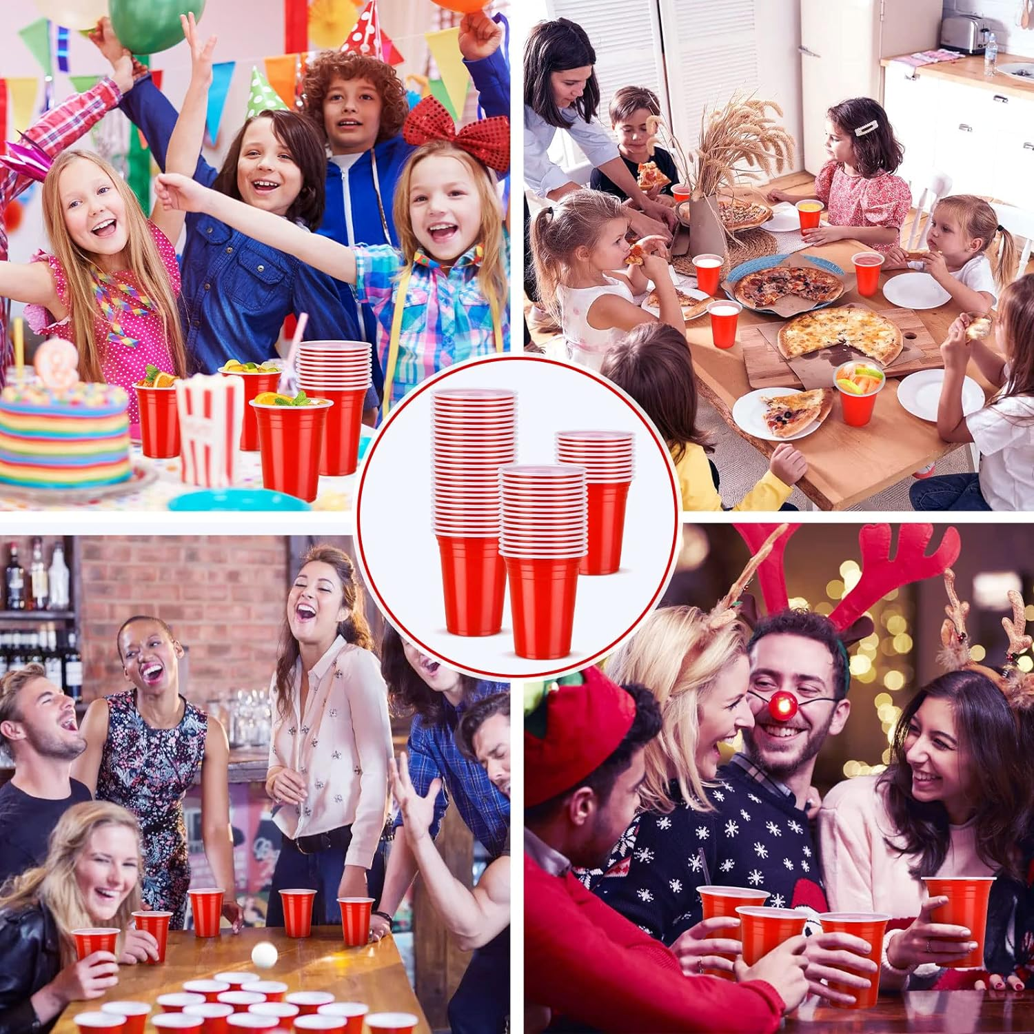 12Oz Red Plastic Party Cups: 100 Pack Reusable Blank Plastic Cups Food-Grade Party Cold Drink Cups for Parties, Weddings, Events or DIY Projects image number 2