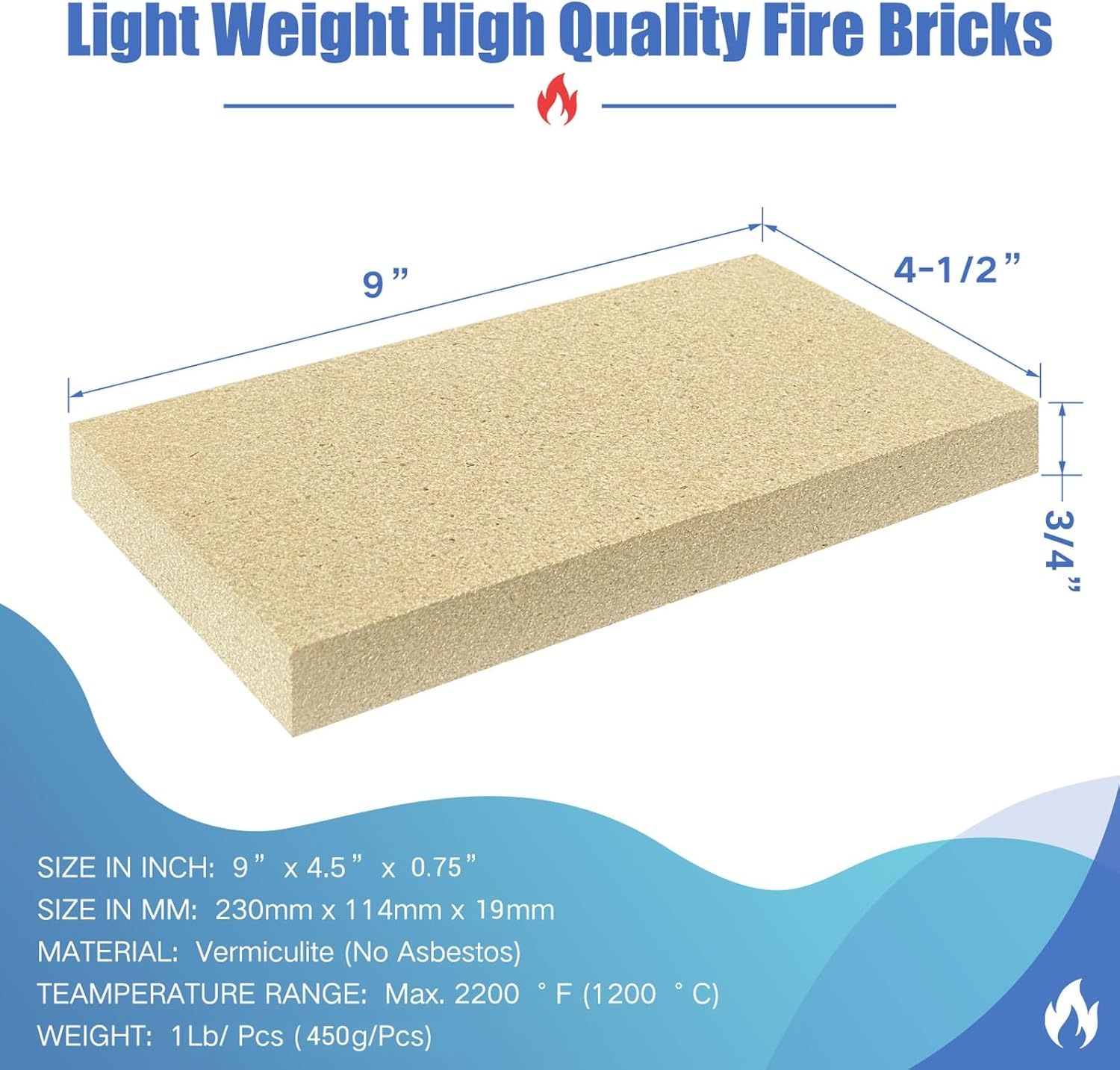 Protalwell Woodstove Firebricks, Fire Bricks, Size 9" X 4-1/2" X 3/4", High Temperature Resistant Fire Bricks Replacement for Wood Stoves, 3 Pieces image number 1