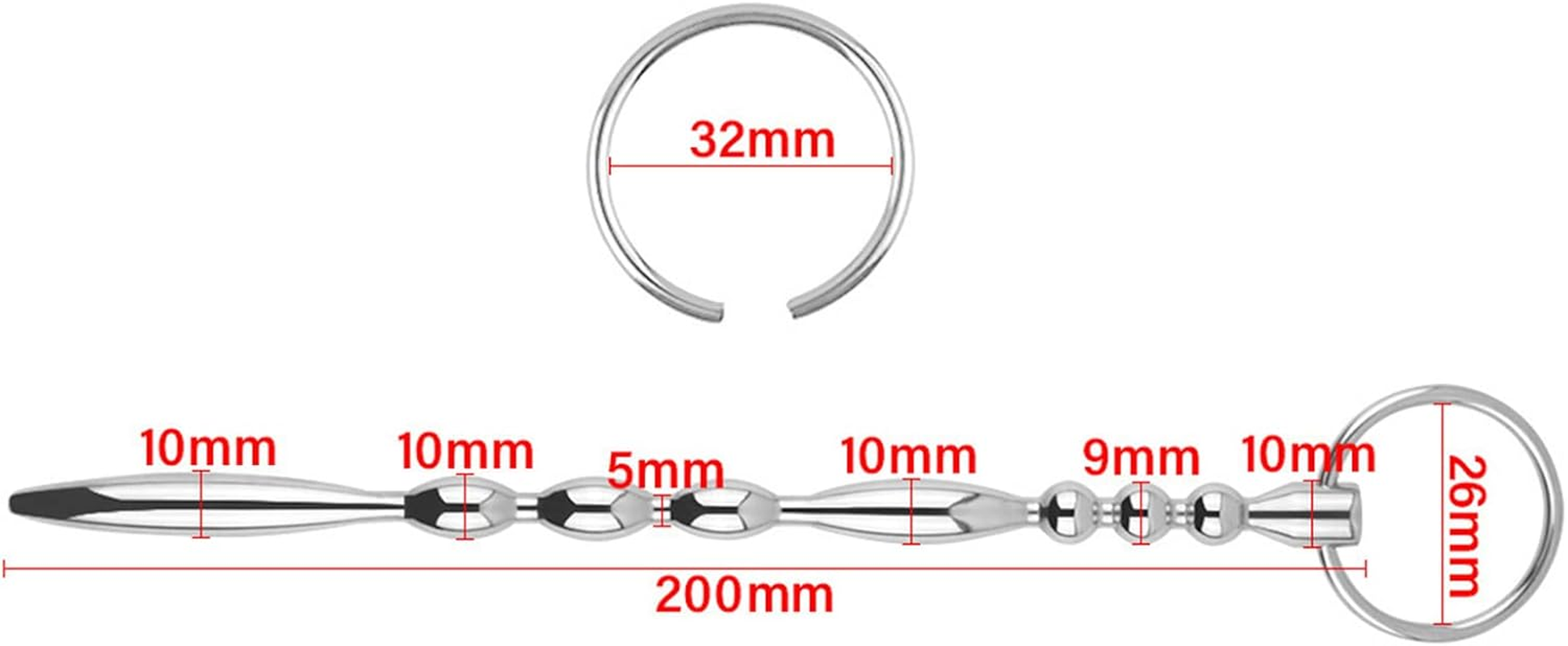 Metal Urethral Plug with Penis Cock Rings Bead Urinary Dilator Stainless Steel Urethra Massage Rod image number 5