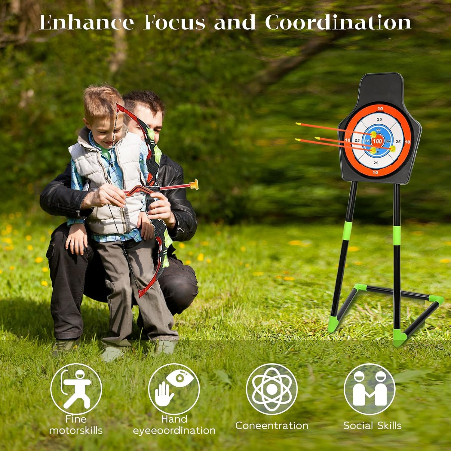 Bow and Arrow Set for Kids, 2-Pack LED Light up Archery Set with 20 Suction Cup Arrows, Outdoor Toy for Boy Girl with Standing Target&2 Quivers, Birthday Kid 5 6 7 8 9 Year Old image number 6