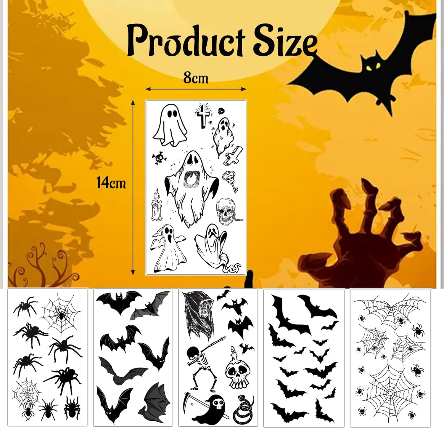 DHWEKU Halloween Tattoo, Spider Tattoos, Temporary Scary Spider Tattoo Stickers for Halloween Party, Costume, Makeup and Decoration, 6 Sheets, Ideal for Women, Men and Children image number 3