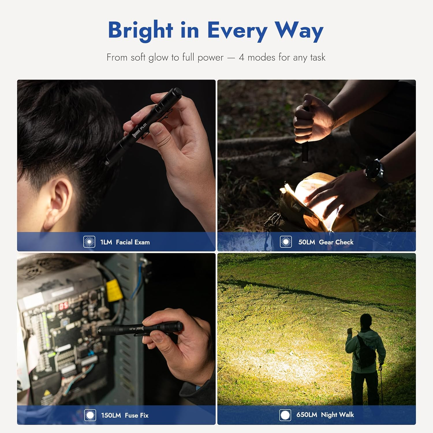 WUBEN PL01 Pen Torch Light, 650 Lumens Pocket EDC Flashlight Rechargeable, Bright LED Pen Flashlight, IP68 Handheld Flash Lights, Compatible 2 AAA Battery for Home, Outdoor, Emergencies, Inspection image number 2