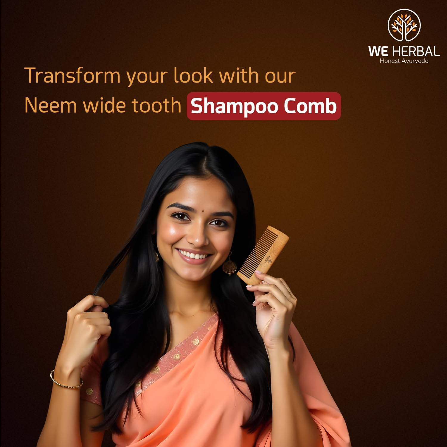 Neem Wood Shampoo Comb | Natural Anti-Static Hair Comb | Handcrafted Wooden Comb for Healthy Hair and Scalp image number 1