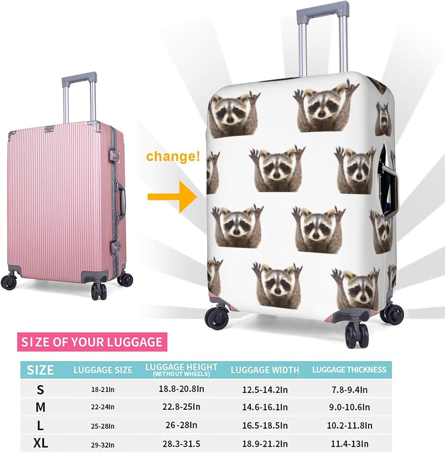 Obabo Butterfly Purple Travel Luggage Cover,Washable Suitcase Cover Protector Anti-Scratch Suitcase Cover Fits 18-32 In, Racoons, X-Large image number 2