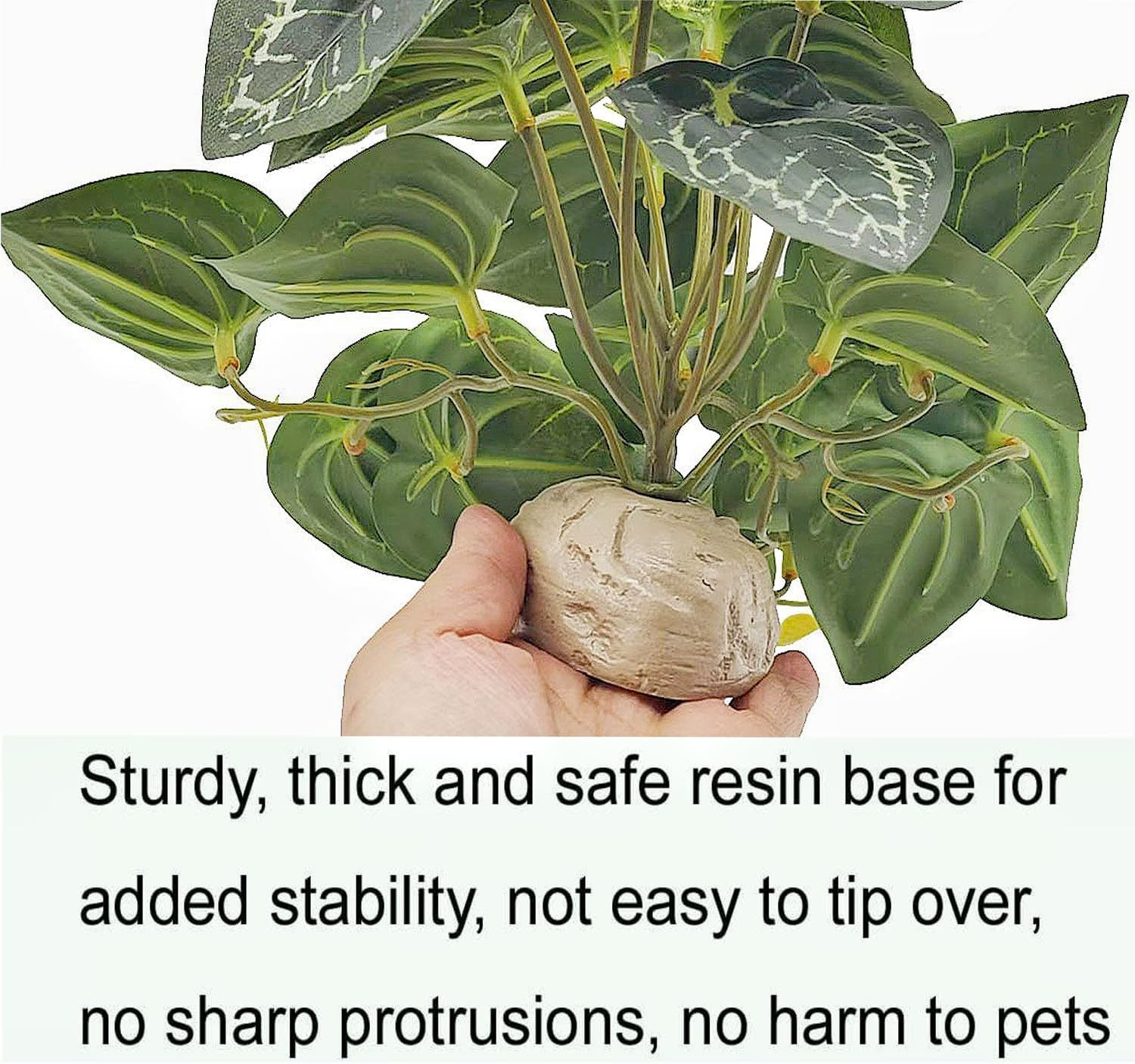 Reptile Plants,Terrarium Decor,Amphibian Habitat Decor,Artificial Plants for Gecko Chameleon Snake Tortoise Tank Accessories with Base（Anthurium Crystallinum） - Alocasia image number 6