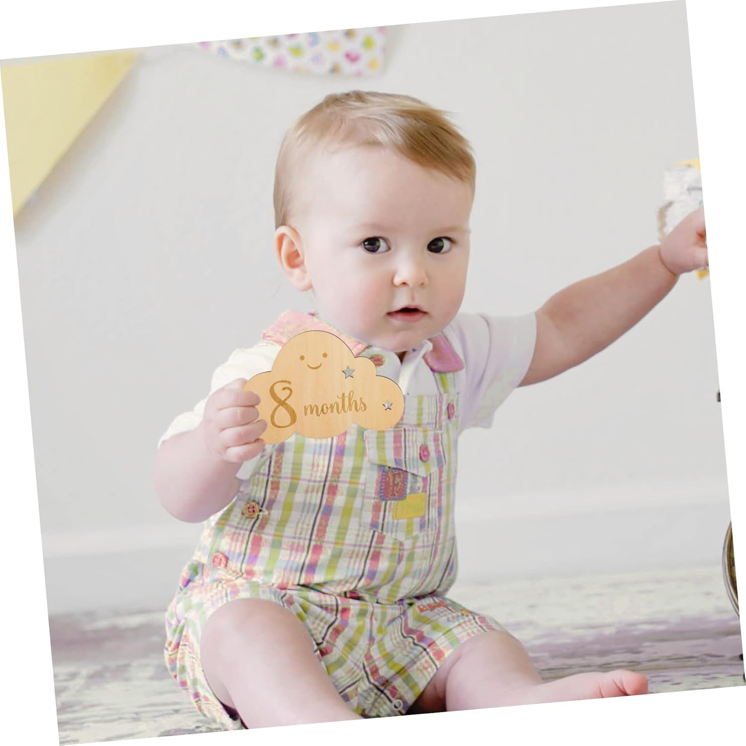 MAGICLULU Wooden Growth Cards 8-Piece Set for Newborns Monthly Discs Baby Announcement Signs for Showers image number 4