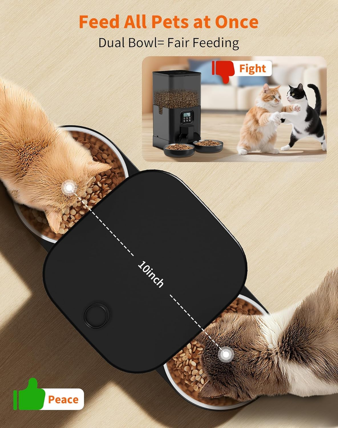 HONEYGUARDIAN Cat Automatic Feeder 2 Bowls, 5G/2.4G Wifi Intelligent Automatic Feeder for Cats and Dogs (3.5L) image number 5