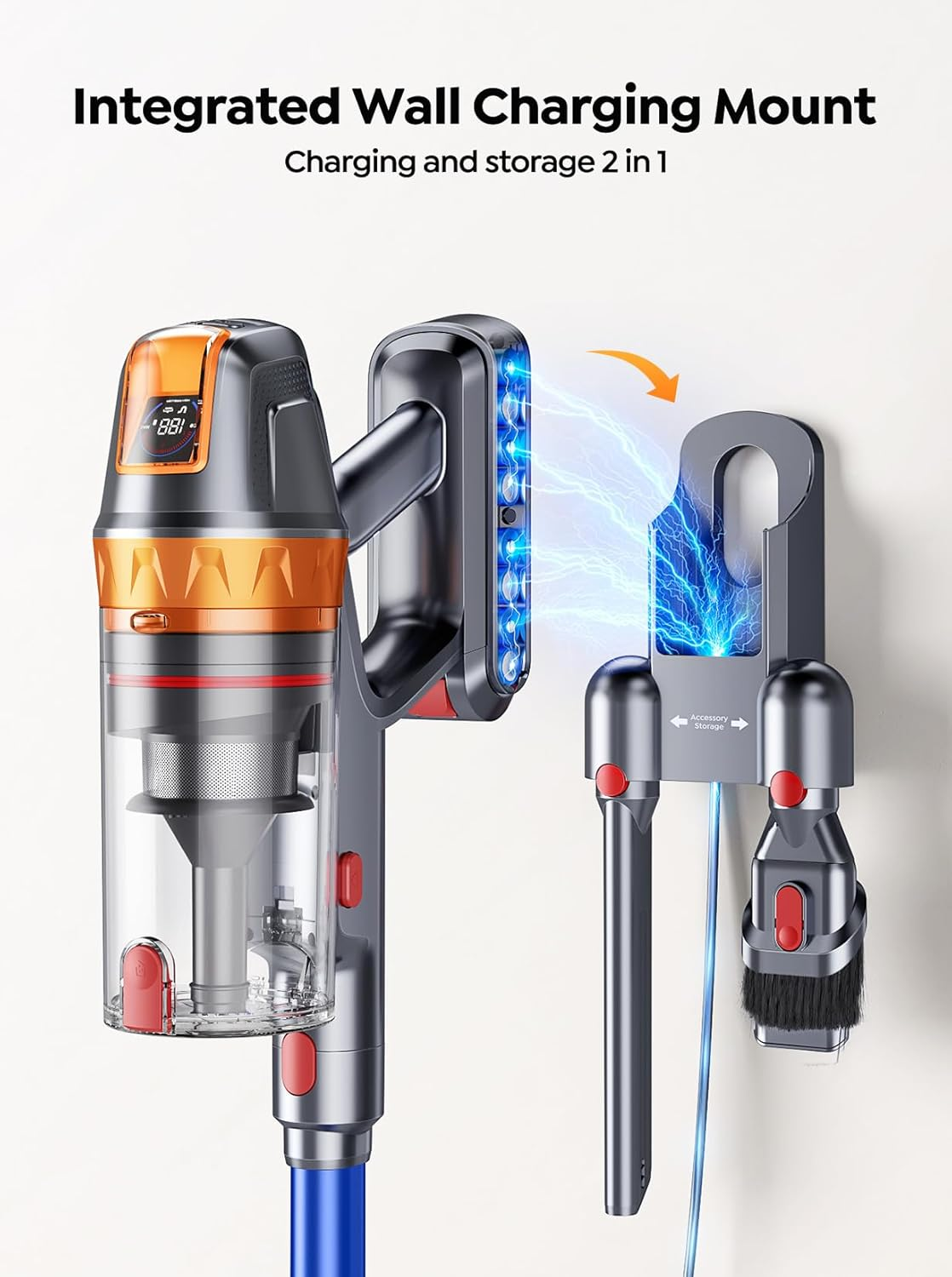 SMOTURE Cordless Vacuum Cleaner, 600W/45Kpa 60Mins Stick Vacuum for Home, Self-Standing Vacuum Cleaner with Mattress Brush, Wall Mount Charging, Auto Mode, Anti-Tangle Vacuum for Pet Hair/Carpet/Floor image number 2