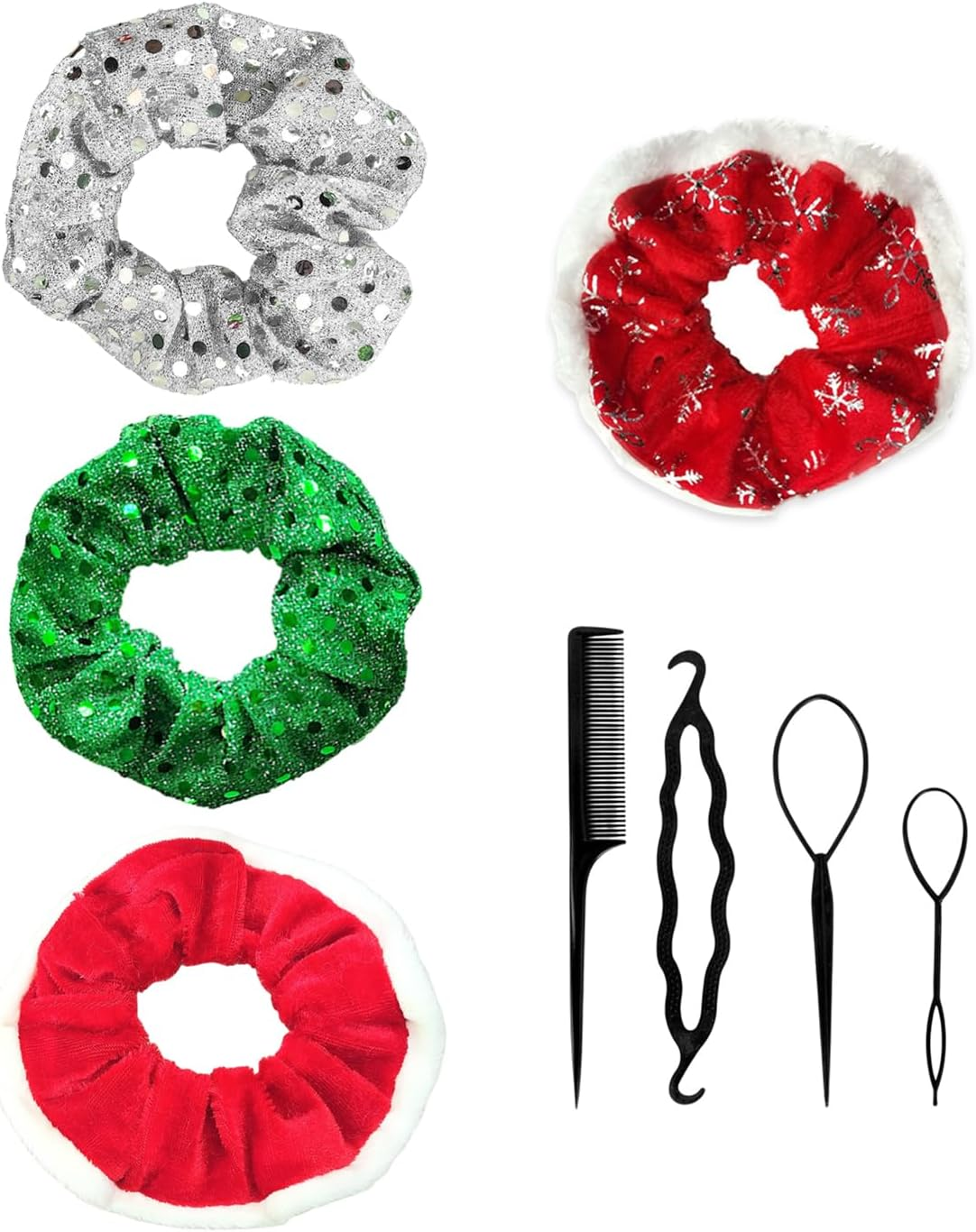 Pack of 4 Retro Hair Bobbles and 4 Pieces Black Hair Bobbles Party Hair Bobbles Cute Hair Bobbles Hair Accessories Elastic Hair Bobbles image number 2