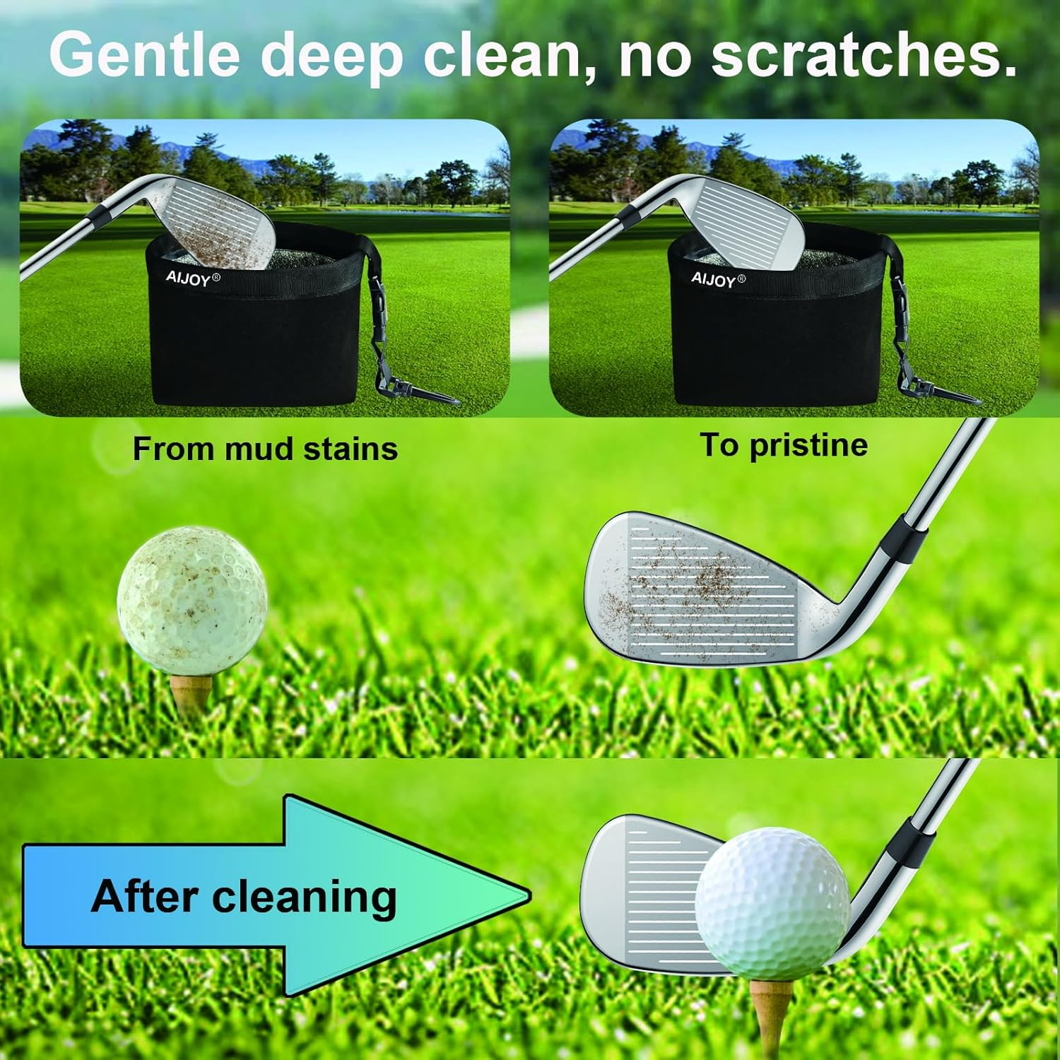 AIJOY Golf Club and Golf Ball Cleaning Bag, Waterproof Clean Face Technology Liner, Detachable Clip, Machine Washable, Cleans Club Grooves,With Golf Towel，Dry Exterior (Neoprene image number 2