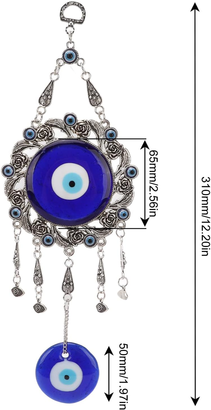 Turkish Glass Blue Evil Eye Wall Hanging Ornament, Hollow Flowers Wall Hanging Amulet, Delicate Blue Glass Metal Home Decor, Evil Eye Decor for Good Luck in the Office, Living Room, Bedroom(1#) image number 1