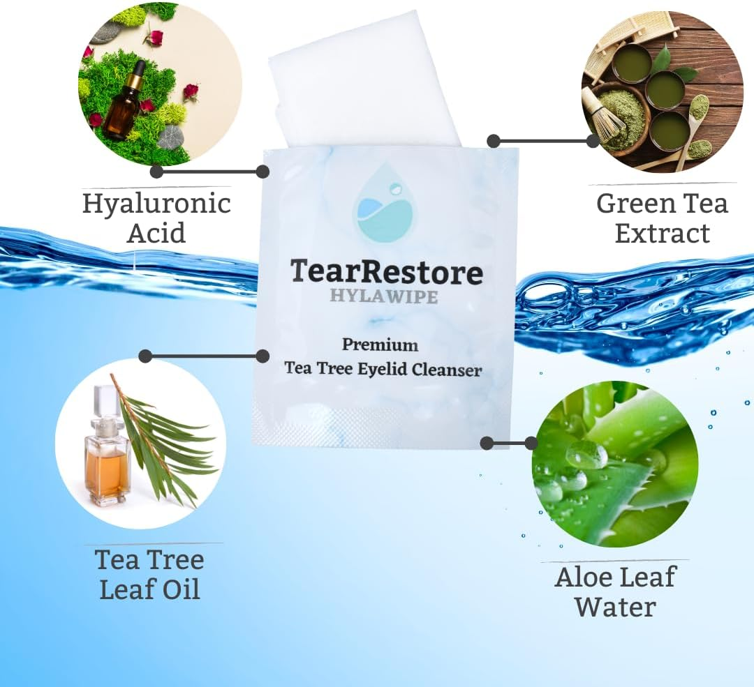 Tearrestore Tea Tree Hylawipe Eyelid Wipes - 30 Count | Hydrating Eye Lid Cleanser | Blepharitis Treatment for Eyelids | Eye Lid Cleansing Wipes | Eyes Wipe for Dry, Red, Itchy, and Irritated Eyes image number 5