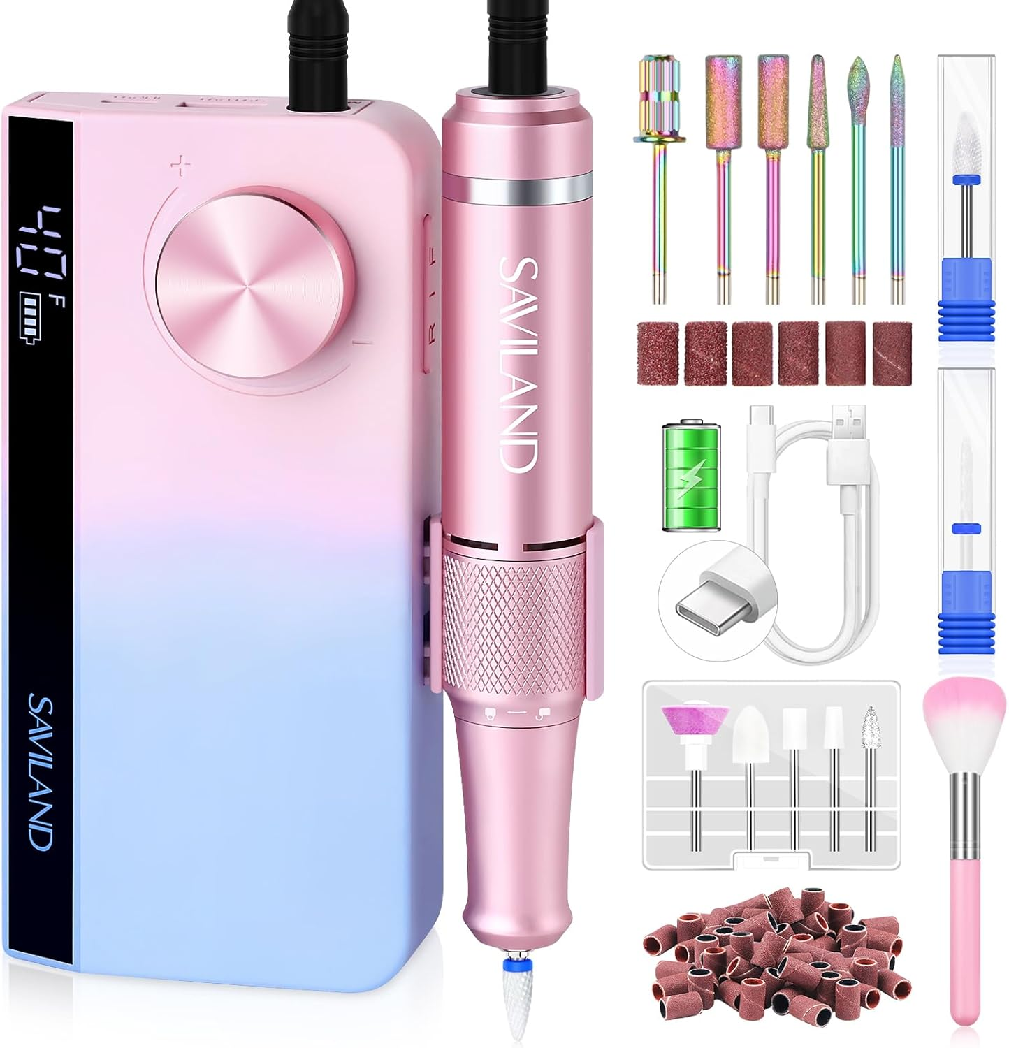 Saviland Portable Electric Nail Drill - 35000 RPM Electric Nail File for Acrylic Nails Professional with Ceramic Corn Head Nail Drill Bits for Nails Manicure Tools and Pedicure Kit Salon Use image number 3