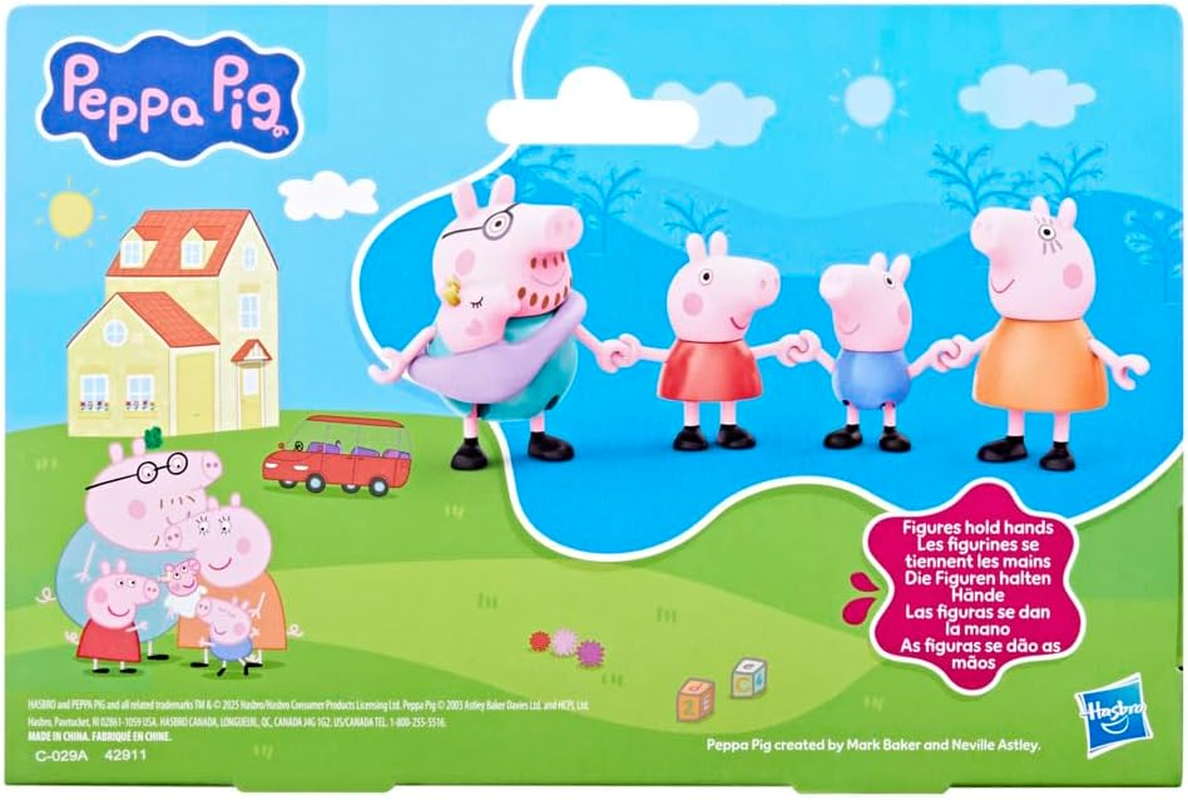 Peppa Pig Peppa'S Family of Five with Baby Evie, Poseable Figures Hold Hands, Preschool Toys for Girls and Boys 3 and Up