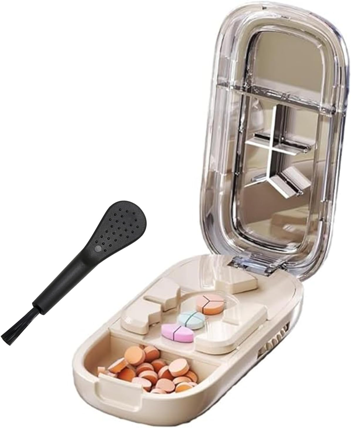 Portable Pill Cutter Splitter for Small & Tiny Pills, Adjustable with Centering Device, Precision Alignment, Sharp Safe Blade for Easy & Accurate Cutting of Multiple Pills (Black)