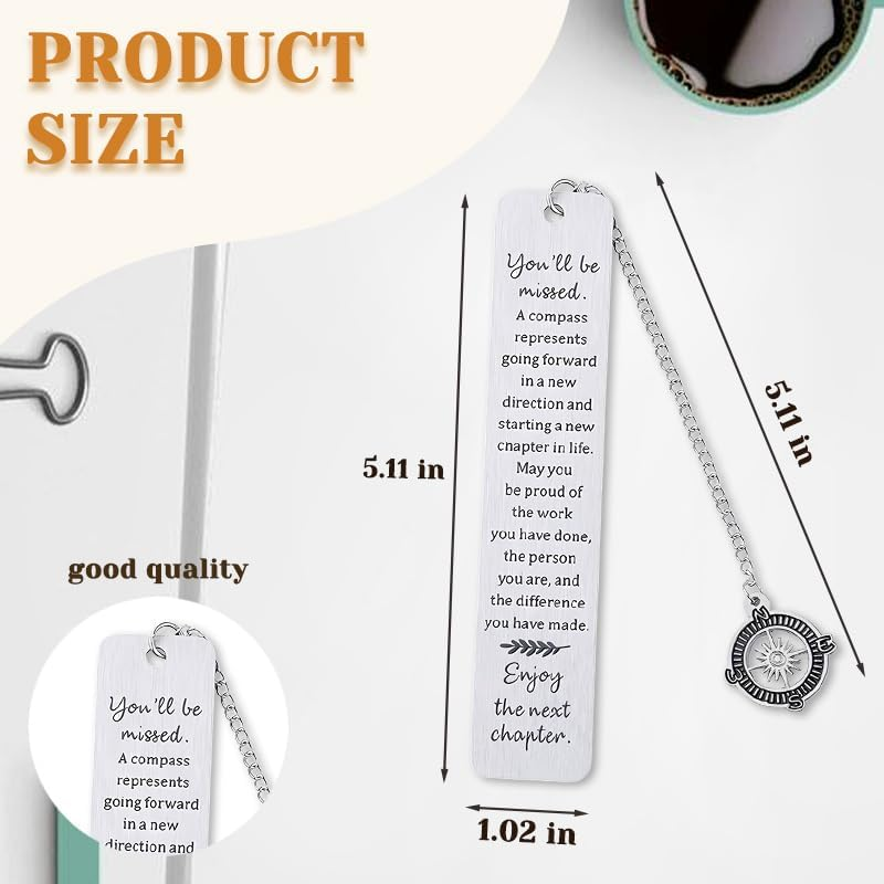 Going Away Gifts for Coworker Inspirational Bookmark for Book Lovers Women Men Employees Leaving Farewell Retiement Gifts Coworkers Friends Compass Bookmarks image number 2