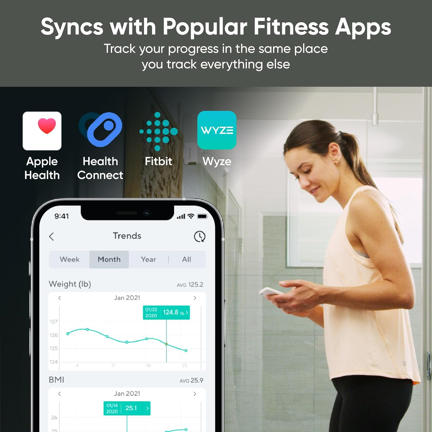 WYZE Body Fat Scale S, Digital Bathroom Scale, Body Composition Analyer, Baby/Pet Mode, 400 Lb Black image number 6