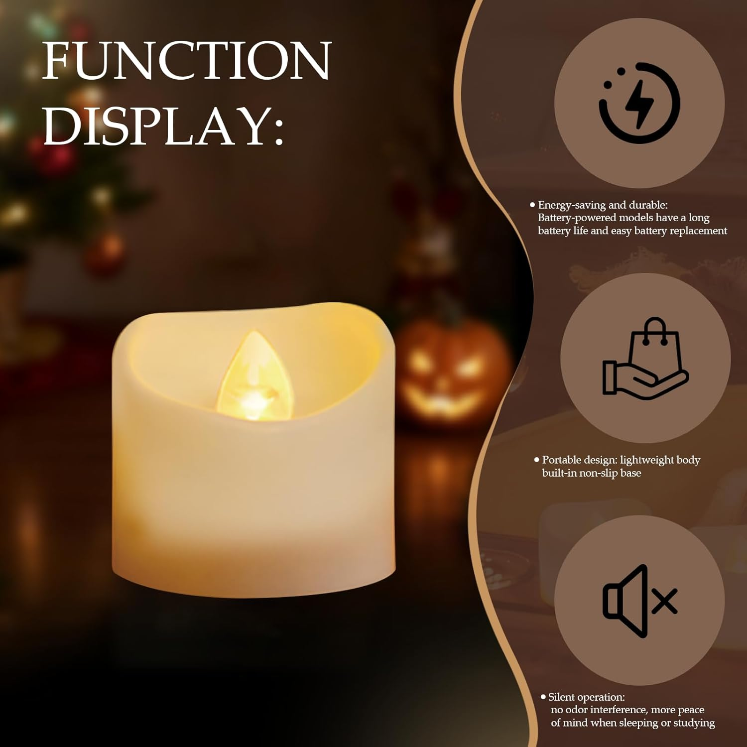 Pack of 12 Tea Lights Candles, Outdoor Candles, Bright Flickering Candle Lamp, Ideal for Outdoor Party, Garden, Home Decoration image number 2