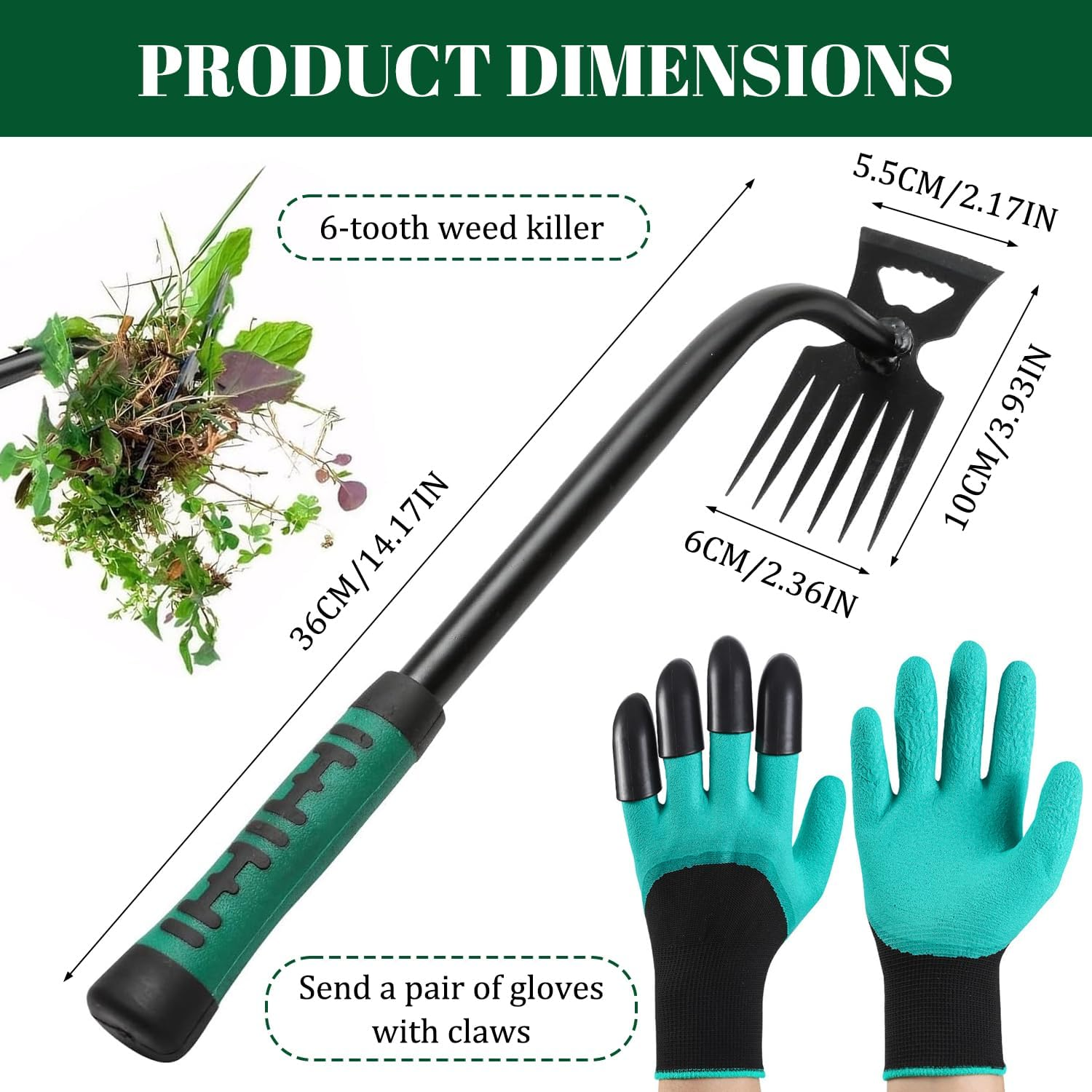 Weed Puller Tool, 6 Teeth Garden Weed Pulling Tool, Durable Manganese Steel Hand Weeder Tool with Gloves for Vegetable Gardening Backyard Farm Planting & Weeding image number 1