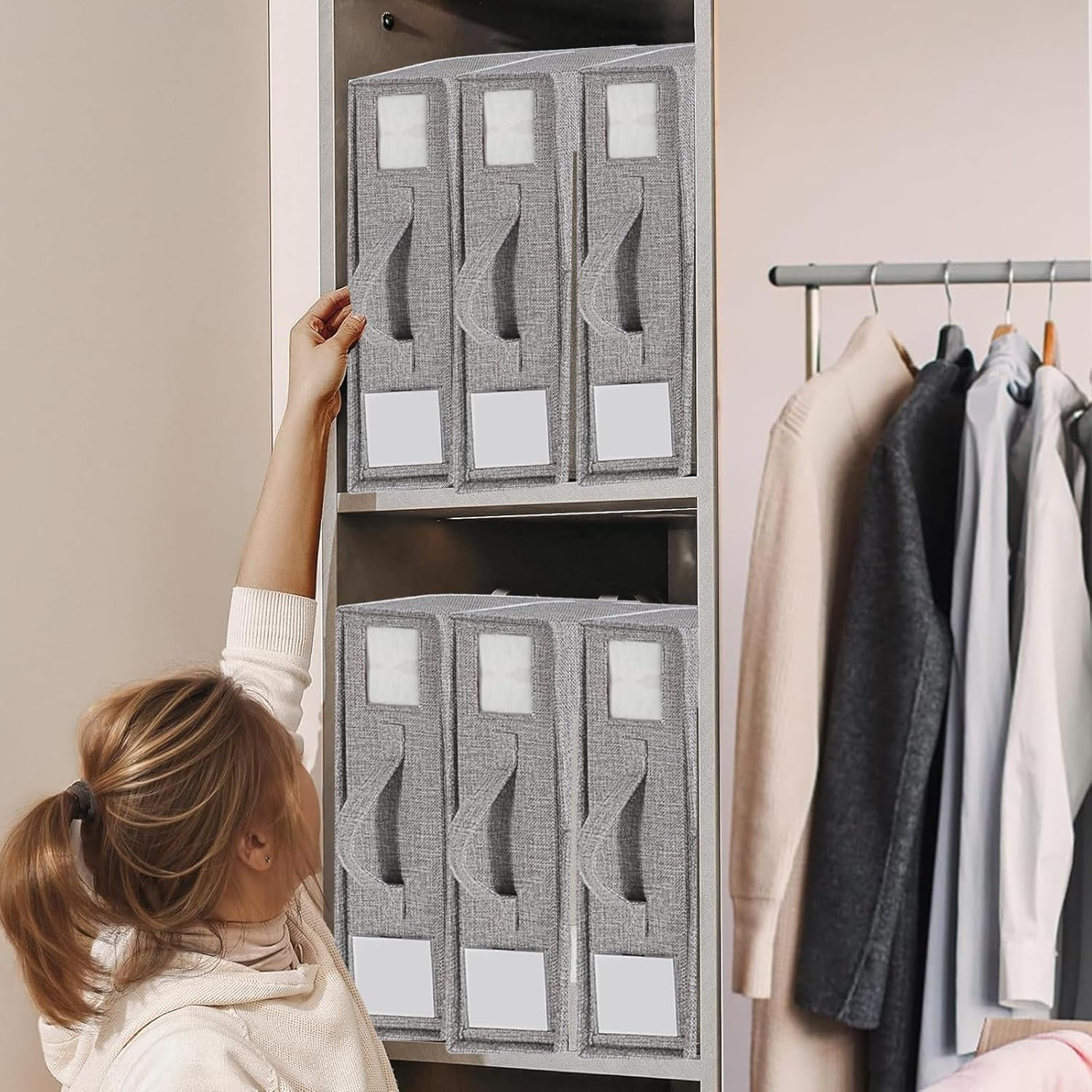 Bed Sheet Organizers,4 Pack Bed Sheet Organiser and Storage,Linen Closet Organizer for Bedding Sheets,Duvet Covers and Pillow Cases(Grey) image number 4