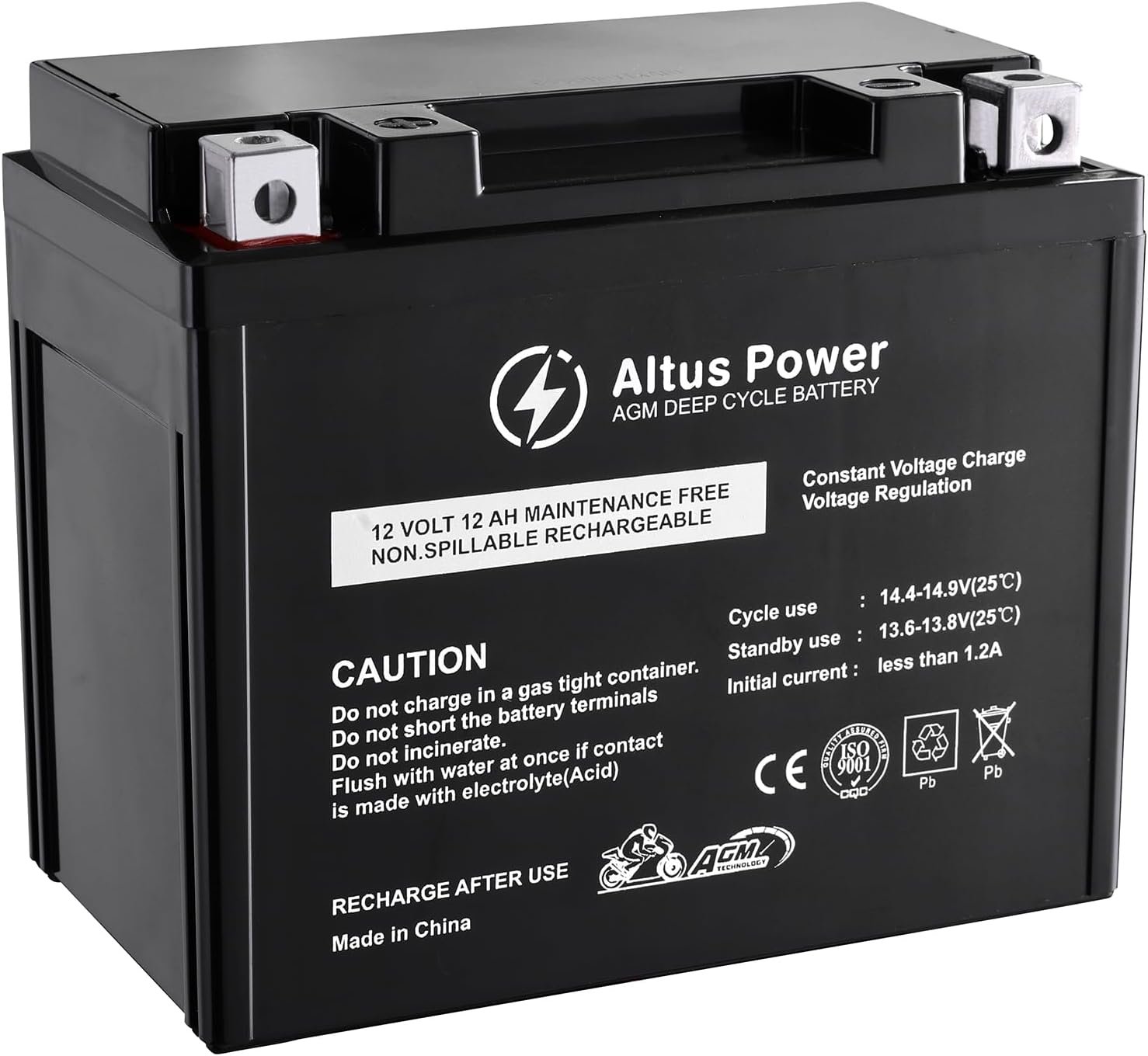 Altus 12V 12Ah AGM Motorcycle Battery Deep Cycle SLA Lead Acid Battery image number 6