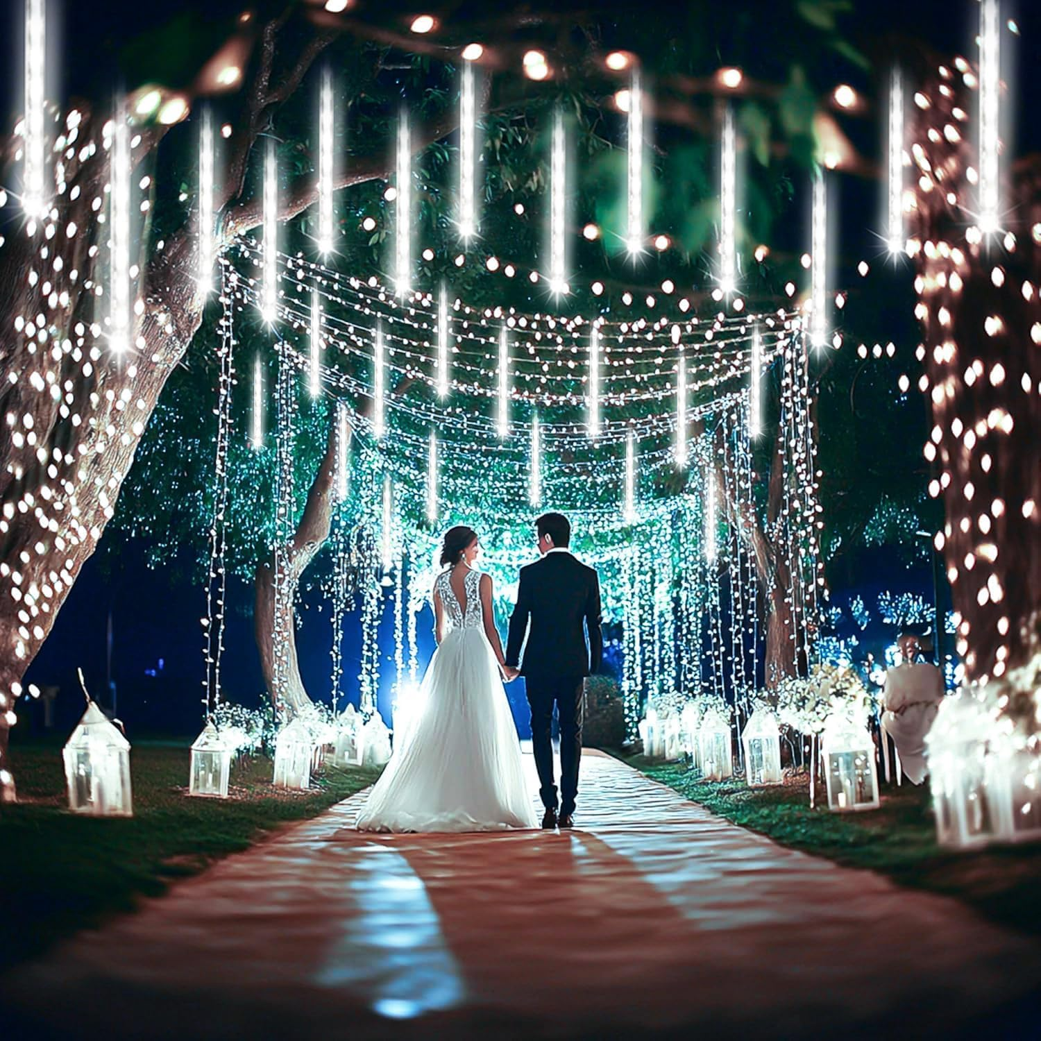 Outdoor Christmas Decorations, Waterproof 20-Tube Meteor Shower Lights for Xmas Wedding Party Decor, Wedding Decorations for Reception, Plug In, White