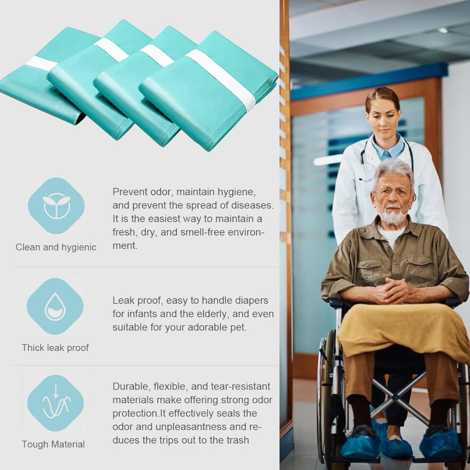 Adult Diaper Liner Refills, Compatible with Janibell Akord 280 Slim Model Pail, Odor-Seal Technology, Adult Diaper System, a Single Liner Pack Will Last Holds up to 550 Diapers/Briefs, 4-Pack image number 1