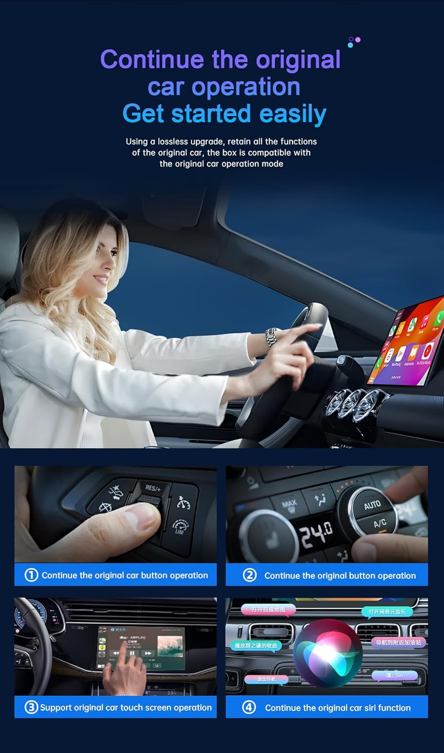 2 in 1 Wireless Carplay Adapter for Iphone & Android Auto,Plug & Play, Usb-A，Mini USB Dongle for Iphone Ios 10+/ Android 11+/ 2015+ Cars with Factory Wired Carplay image number 5