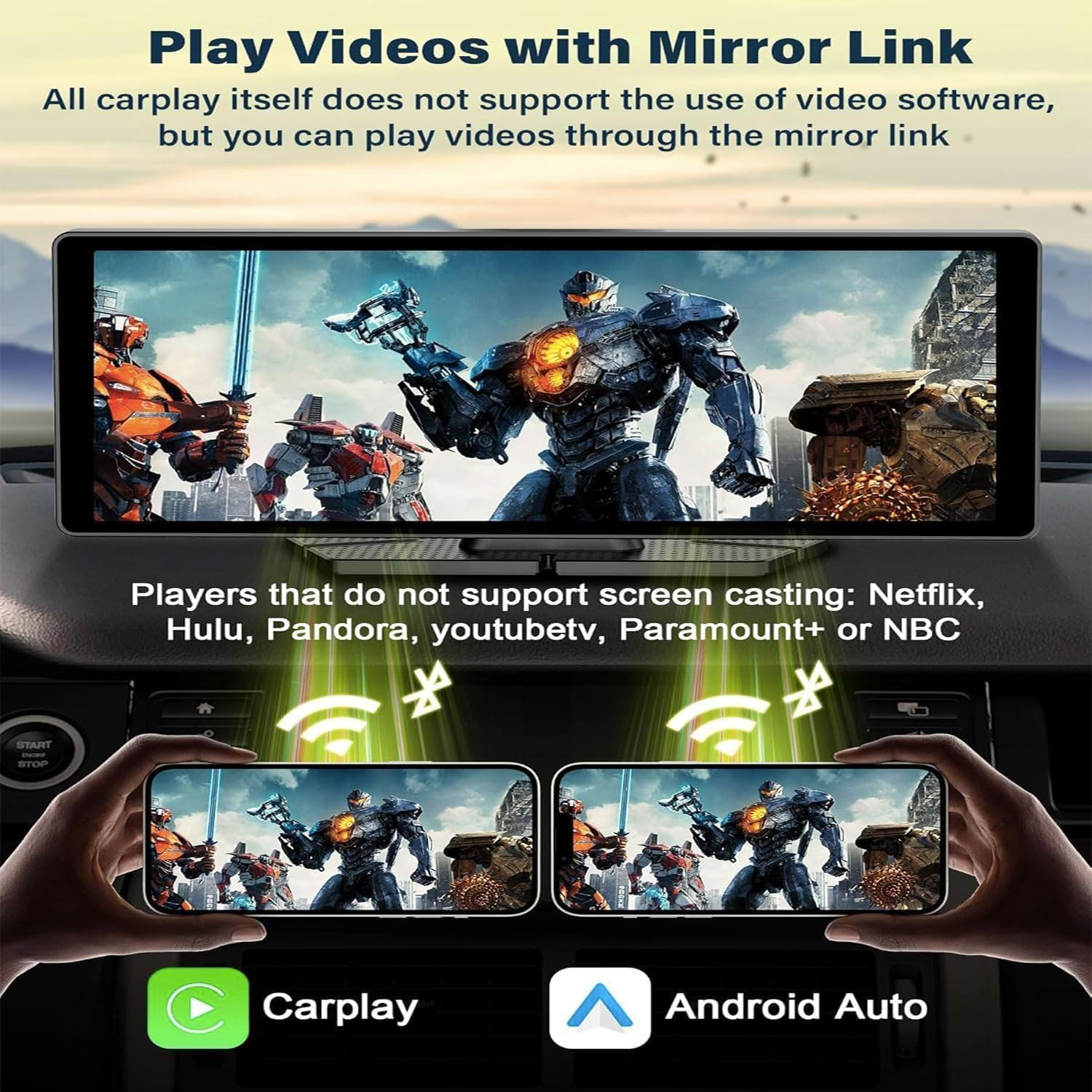 4K Carplay Screen for Car Apple Carplay Screen Tablet for Car with 350&deg; Rotatable Camera 10.26" Android Auto Brightness Wireless Carplay Navigation Dual Bluetooth Vioce Control Bracket (Black) image number 6