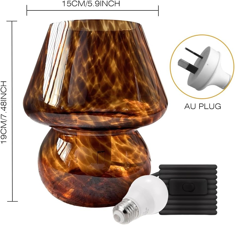 Clora Mushroom Lamp Glass Table Bedside Lamps Translucent Vintage Style Striped Night Light Home Decor (Amber-A) image number 4