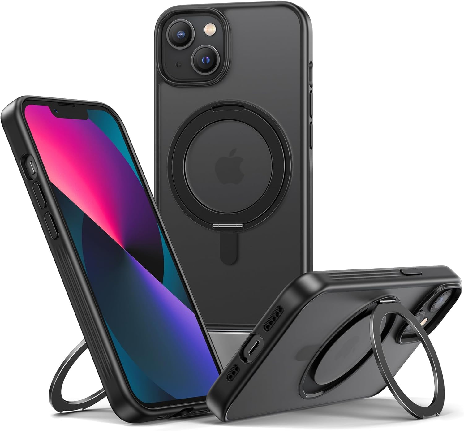 NIMASO for Iphone 13/14 Case with Ring Stand 360&deg;Rotatable, Compatible with Magsafe, Shockproof Military-Grade Protection, Translucent Matte Back Slim Magnetic Phone Case 6.1 Inch, Black image number 6