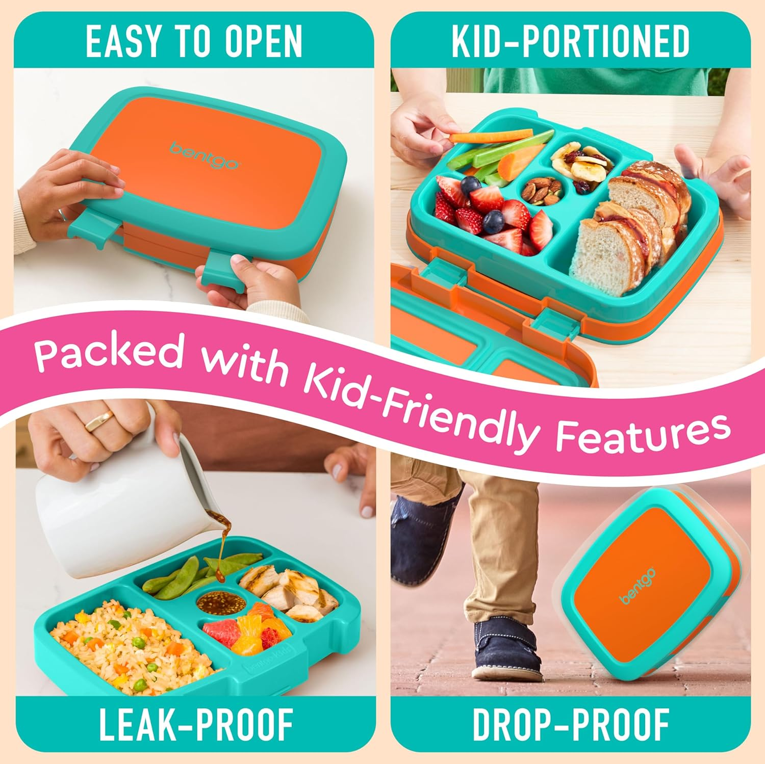 (Orange) - Bentgo Kids Brights - Leak-Proof, 5-Compartment Bento-Style Kids Lunch Box - Ideal Portion Sizes for Ages 3 to 7 - Bpa-Free and Food-Safe Materials (Orange) image number 4